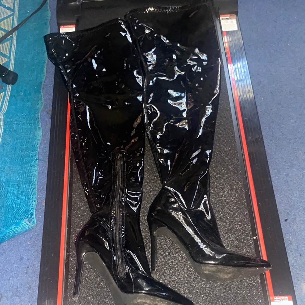 Black Patent Leather Knee-High Boots